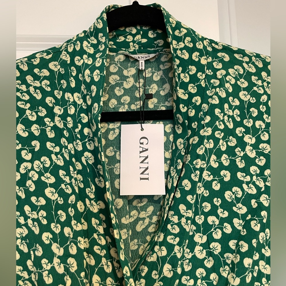 Ganni Green Dalton Crepe Wrap Dress NWT (XS) - Picture 6 of 10